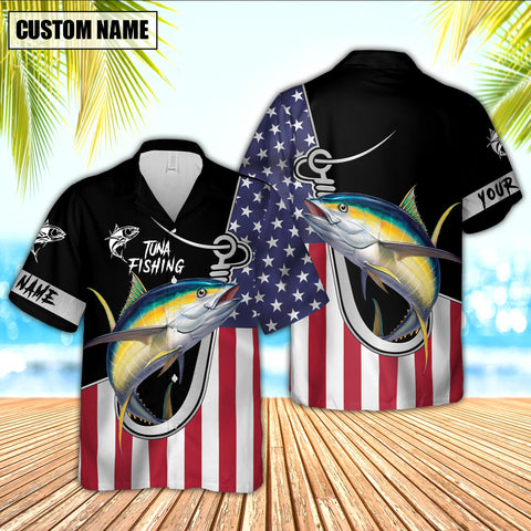 Maxcorner Tuna Fishing Flag US Personalized 3D Hawaiian Shirt