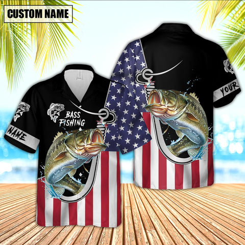Maxcorner Bass Fishing Flag US Personalized 3D Hawaiian Shirt