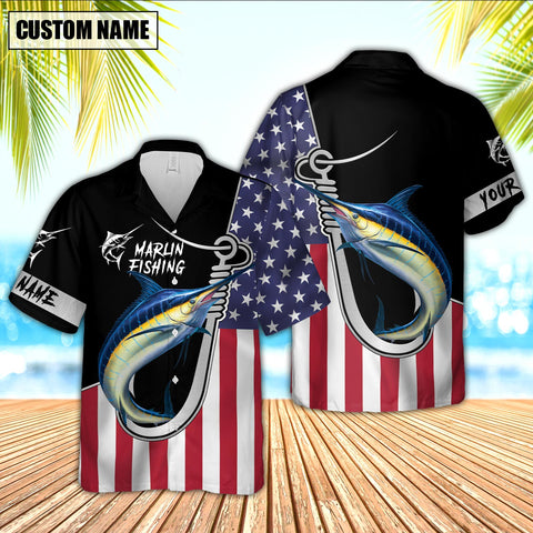 Maxcorner Marlin Fishing Flag US Personalized 3D Hawaiian Shirt