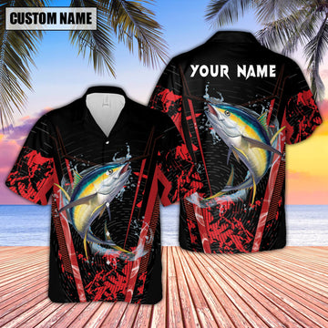 Maxcorners Tuna Fishing Red Smoke Pattern Sport Jersey Personalized Name Hawaiian Shirt