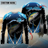 Maxcorner Tuna Fishing Jersey  Blue Wave Pattern Personalized Name And Team Name Long Sweat Shirt