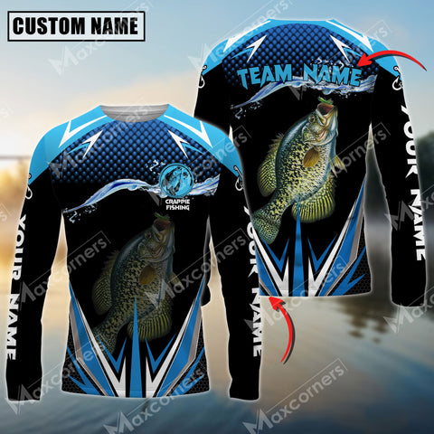 Maxcorner Crappie Fishing Jersey Blue Wave Pattern Personalized Name And Team Name Long Sweat Shirt