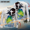 Maxcorners Fishing Hooked On Fishing, Safe On The Water Sport Jersey Cross Pattern Personalized Name, Team Name Long Sleeve Shirt (6 Fish Species)