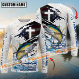 Maxcorners Tuna Fishing Hooked On Fishing, Safe On The Water Sport Jersey Cross Pattern Personalized Name, Team Name Long Sleeve Shirt