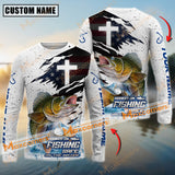 Maxcorners Walleye Fishing Hooked On Fishing, Safe On The Water Sport Jersey Cross Pattern Personalized Name, Team Name Long Sleeve Shirt