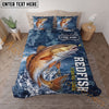 Maxcorners Fishing Blue Water Splash Legend Personalized Name Unisex 3D Bedding Set (13 Fish Species)