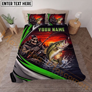 Maxcorners Fishing Skull Angler Red Sunset Personalized Name Unisex 3D Bedding Set (13 Fish Species)