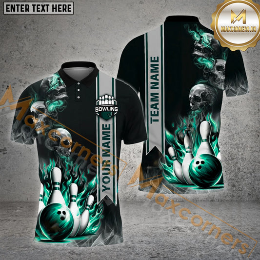 Maxcorner Bowling Ball & Pins Smoke Skull Gang Multicolor Option Customized Name 3D Shirt (4 Colors)