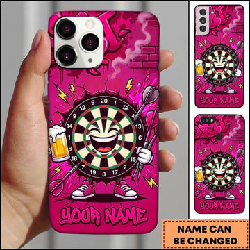 Maxcorners Darts Phone Case Funny Laughing Target Board Beer Mug Brick Wall Lightning Splatter Personalized Name Multi Options Cover (7 Colors)