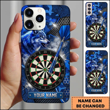 Maxcorners Darts Phone Case Aggressive Wild Wolf Roaring Cracked Glass Carbon Texture Target Board Personalized Name Multi Options Cover (7 Colors)