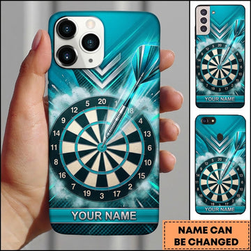 Maxcorners Darts Phone Case Flying Arrow Hit Bullseye Smoke Clouds Metallic Plate Target Board Personalized Name Multi Options Cover (7 Colors)