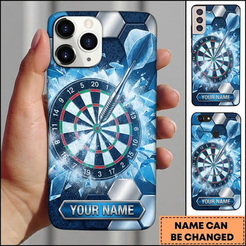 Maxcorners Darts Phone Case Single Arrow Bullseye Shattered Ice Crystal Geometric Plate Target Board Personalized Name Multi Options Cover (7 Colors)