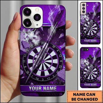 Maxcorners Darts Phone Case Steel Tip Arrow Hit Bullseye Smoke Sparks Broken Concrete Target Board Personalized Name Multi Options Cover (7 Colors)