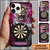 Maxcorners Darts Phone Case Powerful Roaring Lion King Lightning Strikes Shattered Glass Target Board Personalized Name Multi Options Cover (7 Colors)