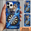Maxcorners Darts Phone Case Fierce Lion Roaring Fire Sparks Lightning Bolts Broken Glass Target Board Personalized Name Multi Options Cover (7 Colors)
