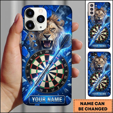 Maxcorners Darts Phone Case Fierce Lion Roaring Fire Sparks Lightning Bolts Broken Glass Target Board Personalized Name Multi Options Cover (7 Colors)