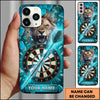 Maxcorners Darts Phone Case Fierce Lion Roaring Fire Sparks Lightning Bolts Broken Glass Target Board Personalized Name Multi Options Cover (7 Colors)