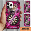 Maxcorners Darts Phone Case Fierce Lion Roaring Fire Sparks Lightning Bolts Broken Glass Target Board Personalized Name Multi Options Cover (7 Colors)