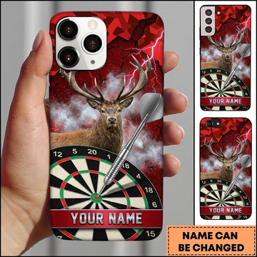 Maxcorners Darts Phone Case Majestic Deer Buck Antlers Lightning Bolts Camo Camouflage Target Board Personalized Name Multi Options Cover (7 Colors)