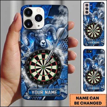 Maxcorners Darts Phone Case Big Horn Ram Sheep Mascot Lightning Smoke Mesh Texture Target Board Personalized Name Multi Options Cover (7 Colors)