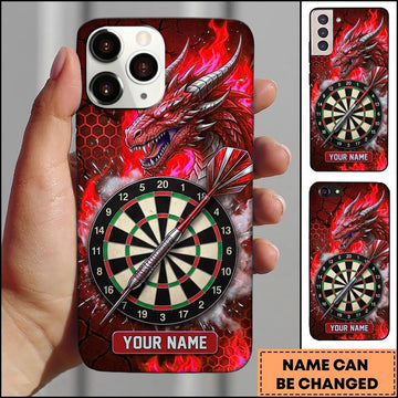 Maxcorners Darts Phone Case Fierce Mythical Dragon Roaring Flaming Aura Hexagon Grid Target Board Personalized Name Multi Options Cover (7 Colors)