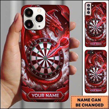 Maxcorners Darts Phone Case Flying Dragon Roaring Flaming Wings Carbon Fiber Metallic Plate Target Board Personalized Name Multi Options Cover (7 Colors)