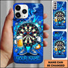 Maxcorners Darts Phone Case Cool Target Board Mascot Sunglasses Holding Beer Glass Flying Arrows Wall Crack Personalized Name Multi Options Cover (7 Colors)