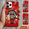 Maxcorners Darts Phone Case Cool Target Board Mascot Sunglasses Holding Beer Glass Flying Arrows Wall Crack Personalized Name Multi Options Cover (7 Colors)