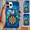 Maxcorners Darts Phone Case Cool Shark Mascot Sunglasses Jersey Holding Beer Bottle Target Board Personalized Name Multi Options Cover (7 Colors)