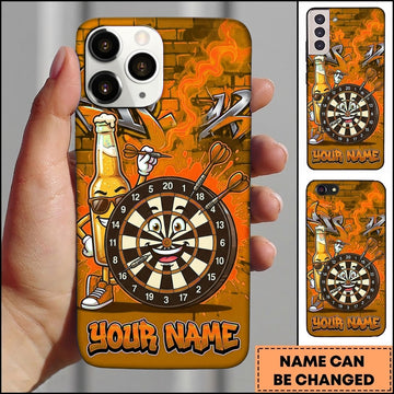 Maxcorners Darts Phone Case Cool Beer Bottle Mascot Sunglasses Target Board Character Brick Wall Personalized Name Multi Options Cover (7 Colors)