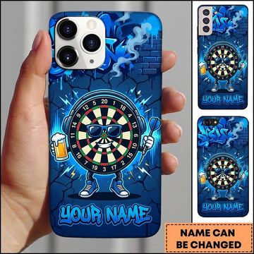 Maxcorners Darts Phone Case Target Board Character Headphones Sunglasses Beer Glass Brick Wall Personalized Name Multi Options Cover (7 Colors)