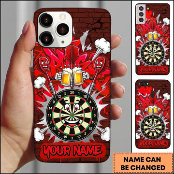 Maxcorners Darts Phone Case Target Board Character Cheers Beer Mugs Flying Steel Arrows Graffiti Personalized Name Multi Options Cover (7 Colors)