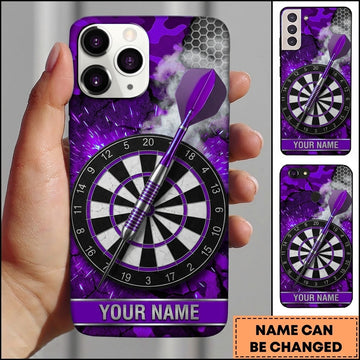 Maxcorners Darts Phone Case Steel Tip Arrow Bullseye Water Drops Camo Pattern Hexagon Mesh Target Board Personalized Name Multi Options Cover (7 Colors)