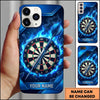 Maxcorners Darts Phone Case Flying Arrow Bullseye Fiery Flames Smoke Particles Geometric Frame Target Board Personalized Name Multi Options Cover (7 Colors)