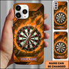 Maxcorners Darts Phone Case Flying Arrow Bullseye Fiery Flames Smoke Particles Geometric Frame Target Board Personalized Name Multi Options Cover (7 Colors)