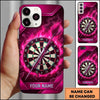 Maxcorners Darts Phone Case Flying Arrow Bullseye Fiery Flames Smoke Particles Geometric Frame Target Board Personalized Name Multi Options Cover (7 Colors)