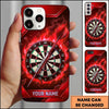 Maxcorners Darts Phone Case Flying Arrow Bullseye Fiery Flames Smoke Particles Geometric Frame Target Board Personalized Name Multi Options Cover (7 Colors)