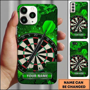 Maxcorners Darts Phone Case Pixel Digital Camouflage Pattern Cracked Concrete Wall Target Board Personalized Name Multi Options Cover (7 Colors)