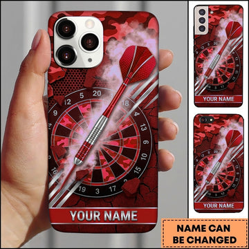 Maxcorners Darts Phone Case Camo Steel Arrow Hit Bullseye Smoke Clouds Metallic Plate Target Board Personalized Name Multi Options Cover (7 Colors)