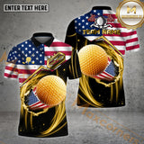 Maxcorners Golf Premium Golden Eagle American Flag Customized Name, Team Name 3D Polo Shirt