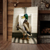 Maxcorners Funny Mallard Duck Holding Beer Bathroom Canvas – Duck at Urinal Wall Art, Rustic Cabin & Man Cave Decor