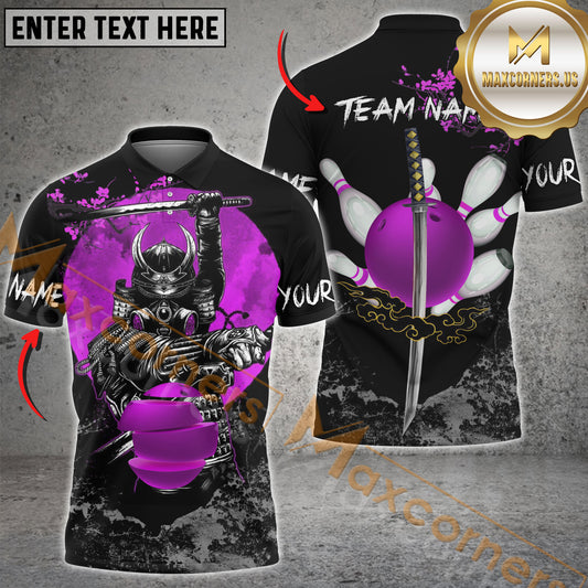 Maxcorner Bowling Ball & Pins Premium Samurai Multicolor Option Customized Name 3D Shirt (6 Colors)