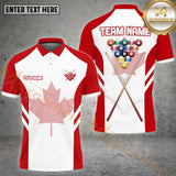 Maxcorners White Texure Billiard Canada Flag Rack Ball Pattern Jersey Customized Name, Team Name 3D Polo Shirt