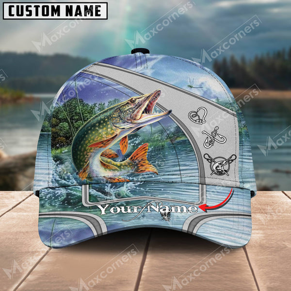 Maxcorners Fishing Personalized Classic 3D Cap (Large Mouth Bass, Walleye, Stripped Bass, Trout, Catfish, Crappie, Salmon, Pike)