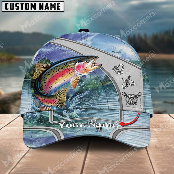 Maxcorners Fishing Personalized Classic 3D Cap (Large Mouth Bass, Walleye, Stripped Bass, Trout, Catfish, Crappie, Salmon, Pike)