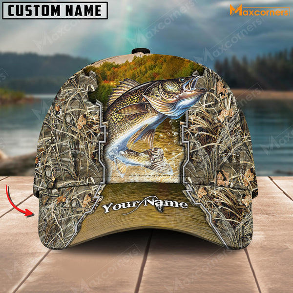 Maxcorners Fishing Leather Pattern Personalized Classic 3D Cap (Large Mouth Bass, Walleye, Stripped Bass, Trout, Catfish, Crappie, Salmon, Pike)