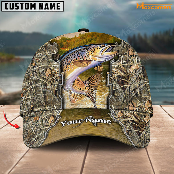 Maxcorners Fishing Leather Pattern Personalized Classic 3D Cap (Large Mouth Bass, Walleye, Stripped Bass, Trout, Catfish, Crappie, Salmon, Pike)