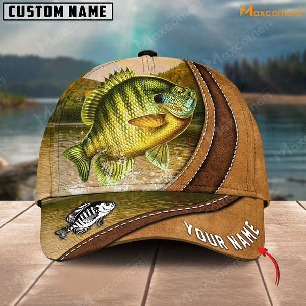 Maxcorners Fishing Leather Pattern Personalized Classic 3D Cap (Large Mouth Bass, Walleye, Stripped Bass, Trout, Catfish, Crappie, Salmon, Bluegill)