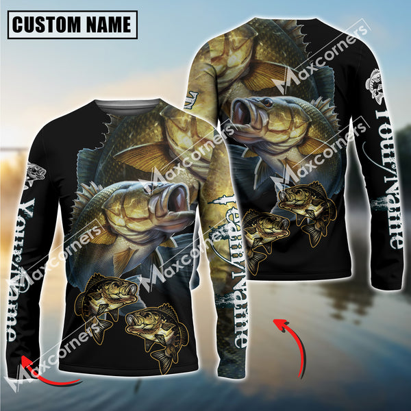 Maxcorner Bass Fishing  Fishskin Pattern Personalized 3D Long Sleeve Shirt