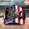 Maxcorners Fishing Patriotic Skeleton Angler Grunge Flag Personalized Name 3D Cap (12 Fish Species)